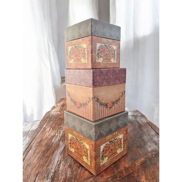 Nesting Boxes - Bob's Boxes Primitive Set of 3 with lids "Woven Baskets" - Picture 1 of 9